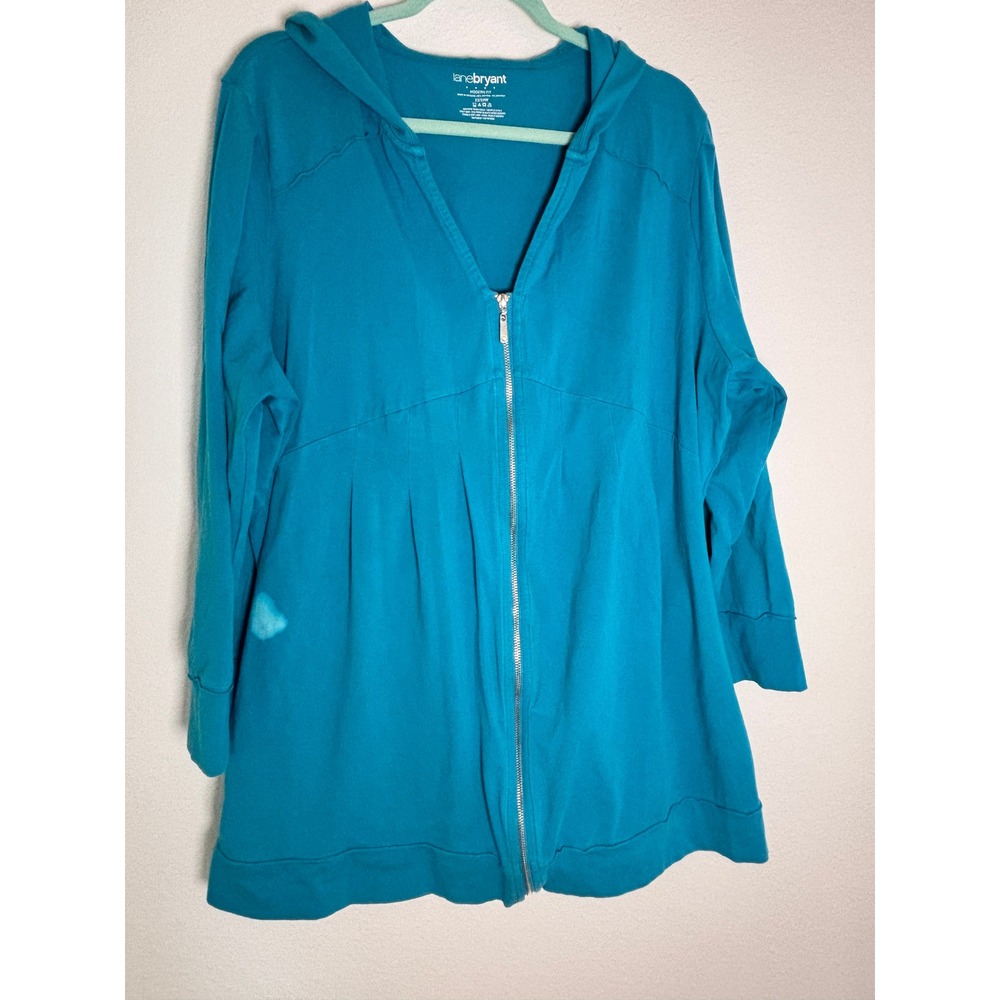 Lane Bryant Womens 22/24W Teal Blue Zip Up Hoodie‎ Empire Waist Tunic Sweatshirt